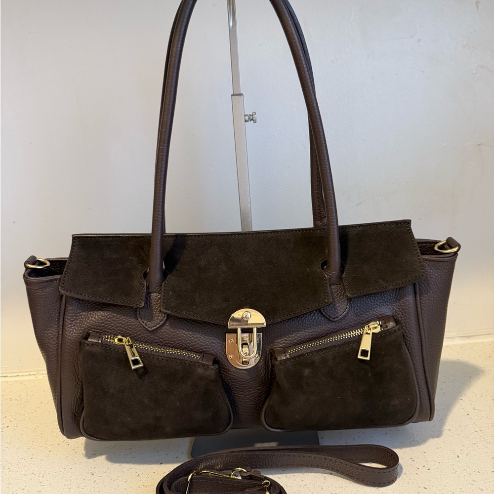 Made in Italy- Chic dark brown Shoulder Bag Genuine Leather - Picture 13 of 13